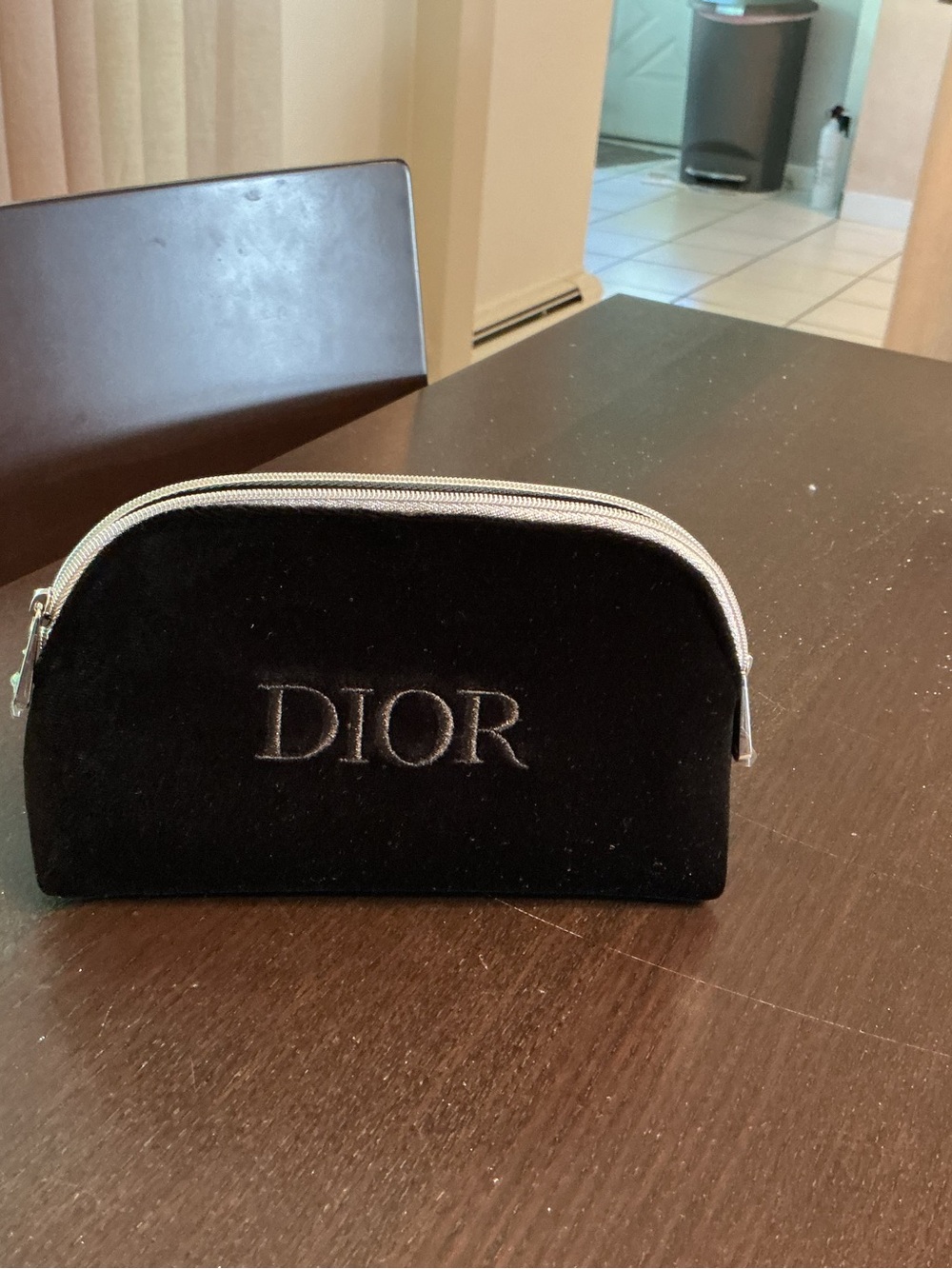 Dior Black Velvet Zip Toiletry Pouch with Silver Trim